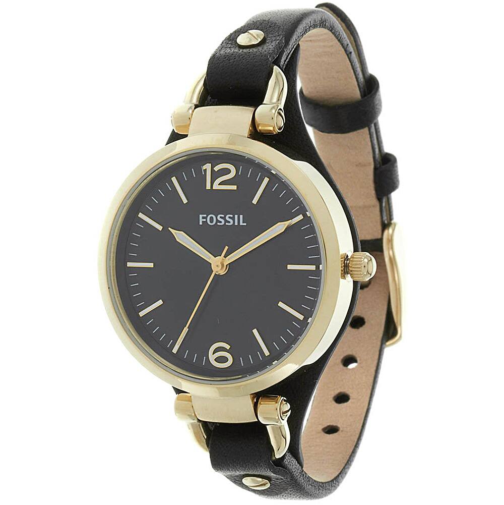 Fossil Women's 'Georgia' Black and Goldtone Leather Strap Watch