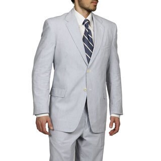 Shop Adolfo Men's Blue/ White Seersucker Suit - Free Shipping Today ...