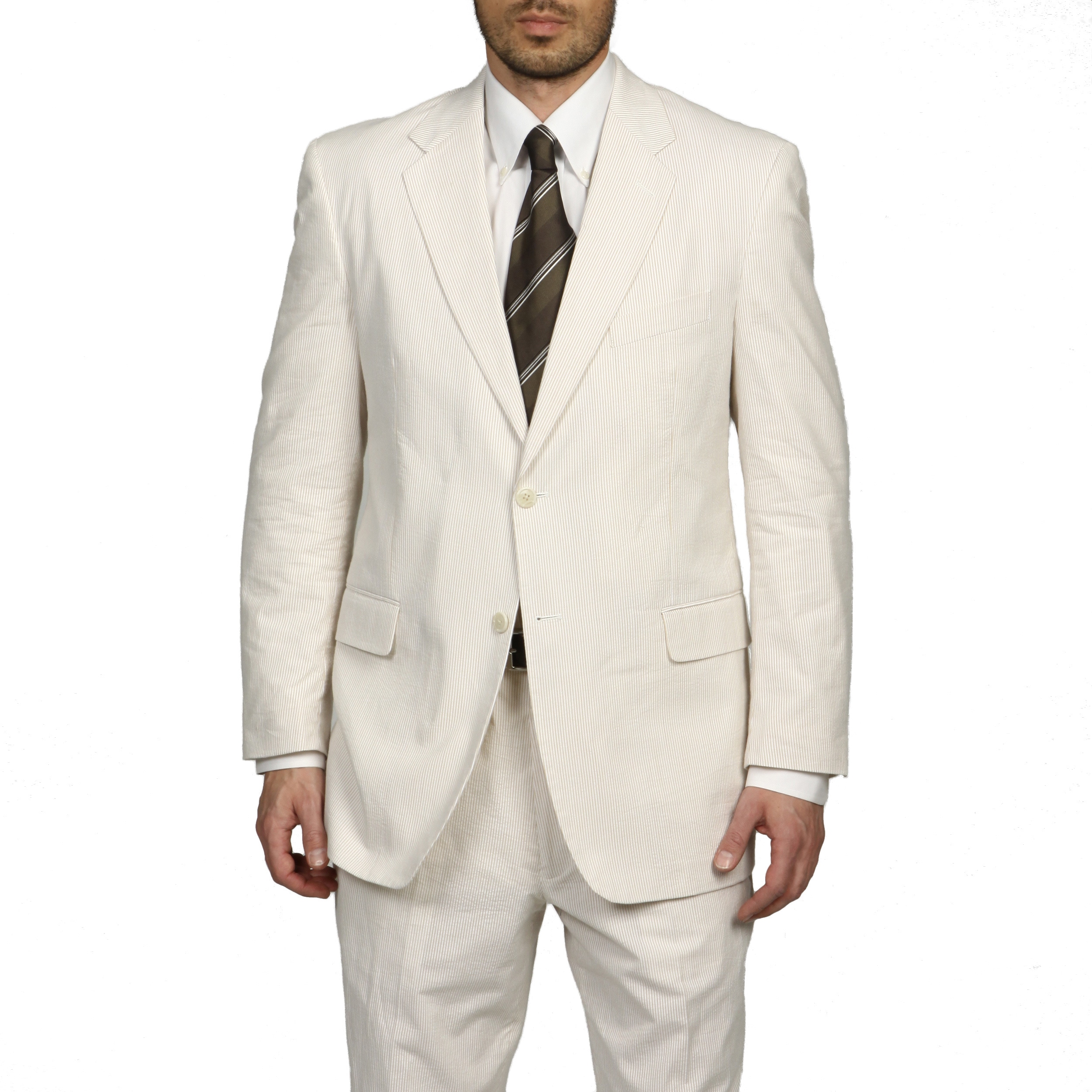 Adolfo Men's Tan/ White Seersucker Suit - Overstock Shopping - Big ...