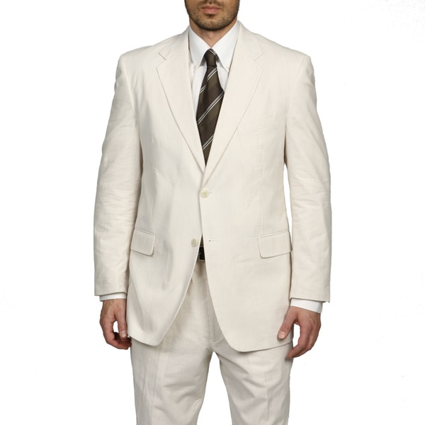 Adolfo Men's Tan/ White Seersucker Suit - 15268803 - Overstock.com ...