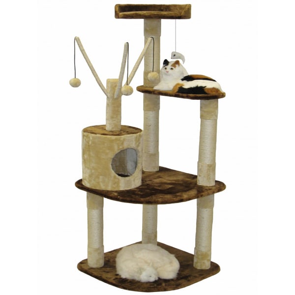 Go Pet Club Beige/Brown Cat Tree House Scratcher 60 inch Condo