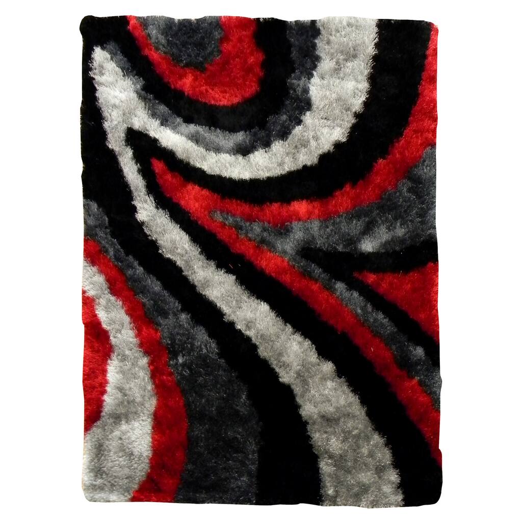 Hand-tufted Flash Shaggy-654 Abstract Wave Red Shag Rug (5' x 7') - 5' x 7'