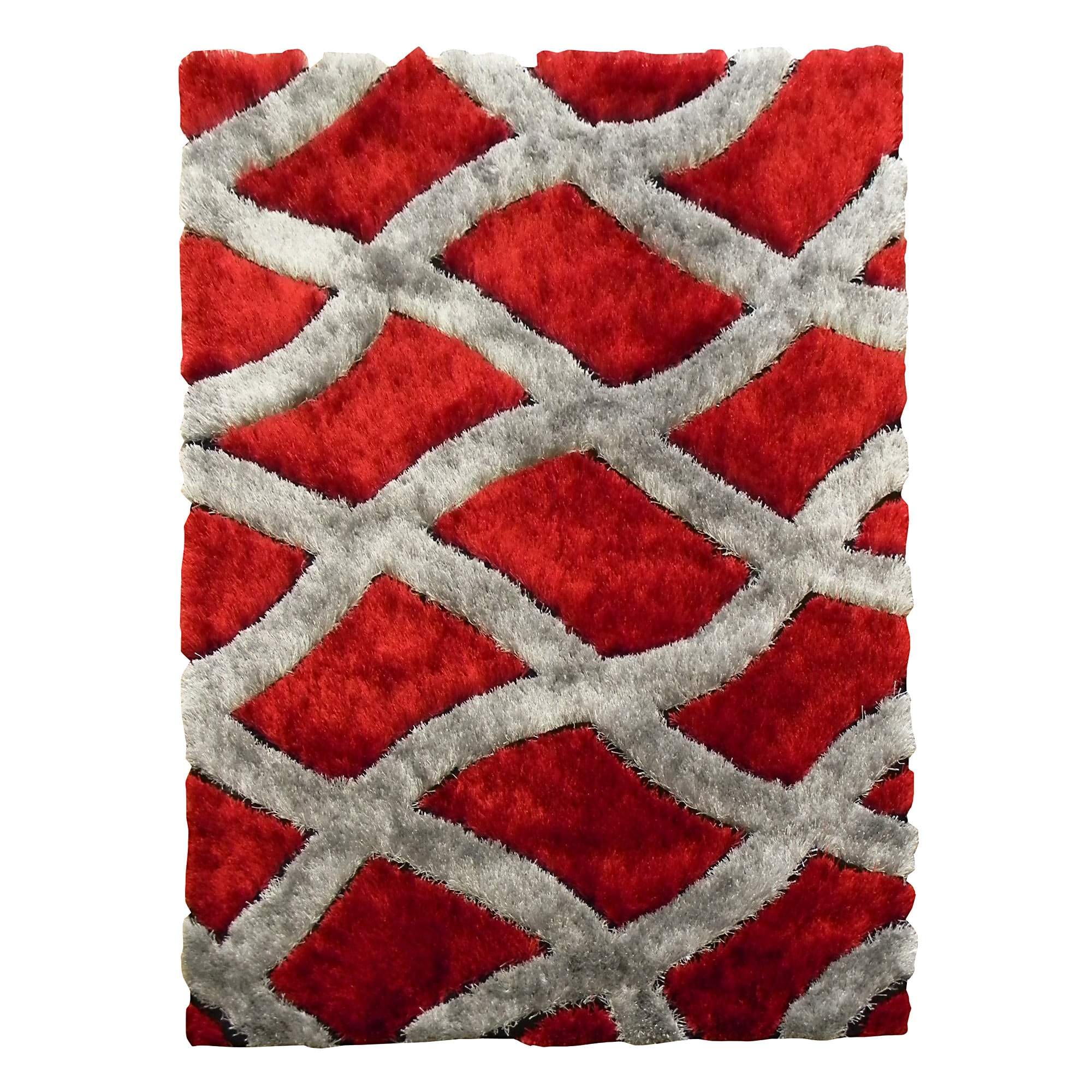 Hand tufted Flash Shaggy 657 Geometric Crosshatched Red Shag Rug (5 X 7)