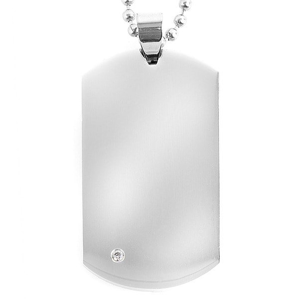 Stainless Steel Cubic Zirconia Corner Dog Tag Necklace West Coast Jewelry Men's Necklaces