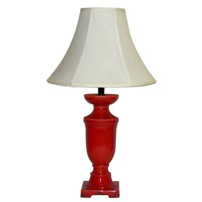 Distressed Red Column Table Lamp