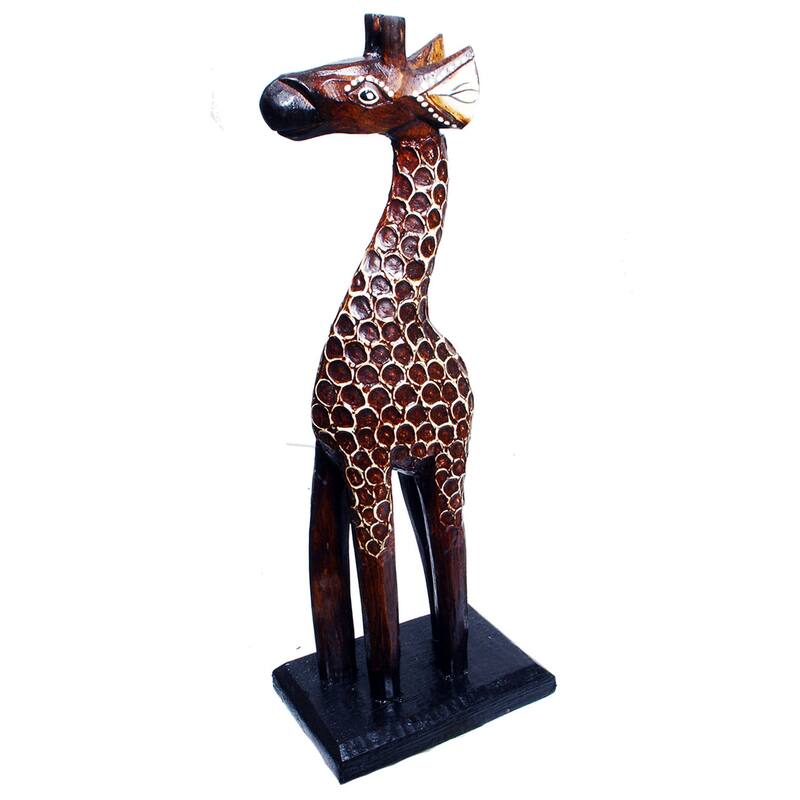 Handmade 8-Inch Wooden Giraffe Statue (Indonesia) - Brown