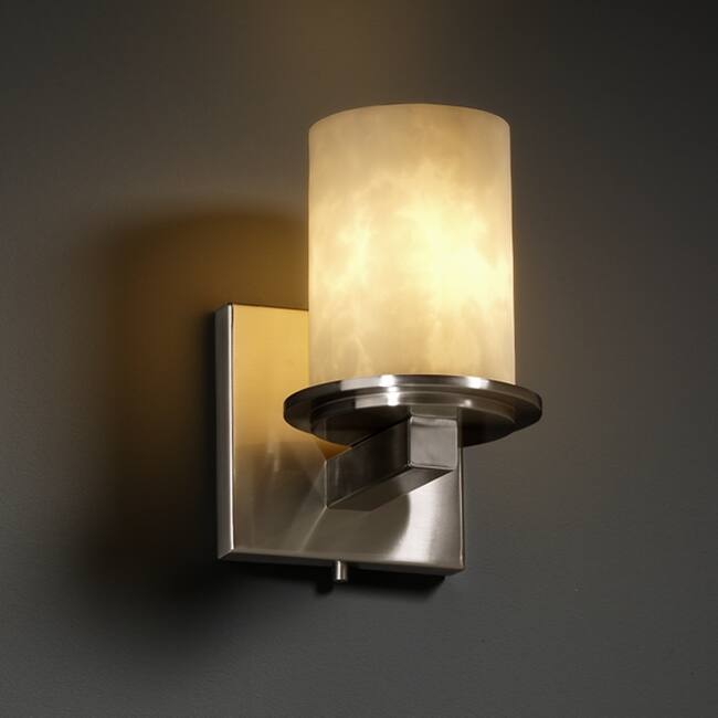 Justice Design Clouds Dakota 1-light Brushed Nickel Wall Sconce, Clouds Cylinder - Flat Rim Shade