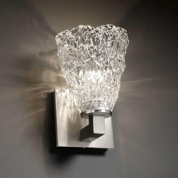 slide 1 of 1, Justice Design Veneto Luce Modular 1-light Brushed Nickel Wall Sconce, Lace Tapered Cylinder Shade