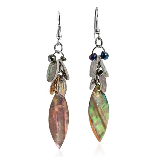 Handmade Peacock Leaf Natural Abalone Shell Dangle Earrings (Thailand)