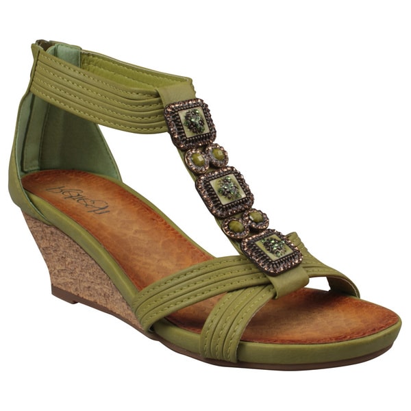 Shop Refresh by Beston Women's 'Ginny-10' Green Beaded T-Strap Low ...