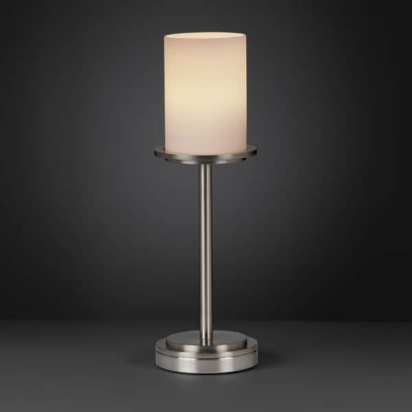 Justice Design Group Fusion Dakota 1-light Brushed Nickel Table Lamp, Opal Cylinder - Flat Rim Shade