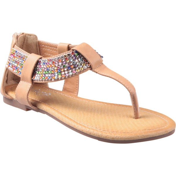 Refresh by Beston Women's 'Maddy' Camel Gladiator Rhinestone Thong Sandals Refresh Sandals