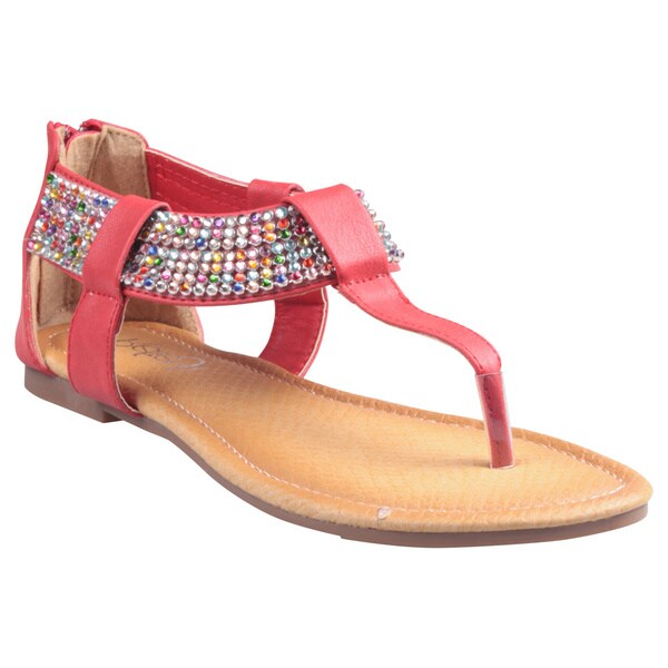 Refresh by Beston Women's 'Maddy' Red Gladiator Rhinestone Thong Sandals Refresh Sandals