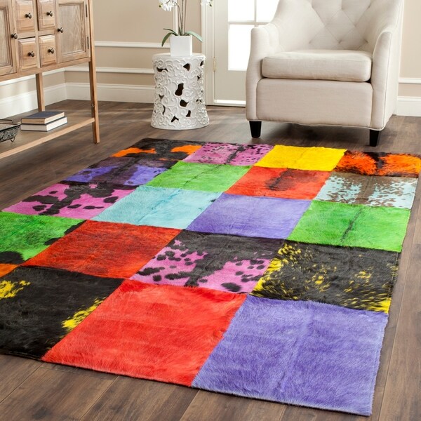 Safavieh Hand-woven Studio Leather Color Block Patterned Black/ Multi Rug - 8' x 10'