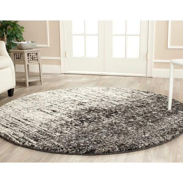 Safavieh Retro Mid-Century Modern Abstract Black/ Light Grey Distressed Rug - 8' x 8' Round