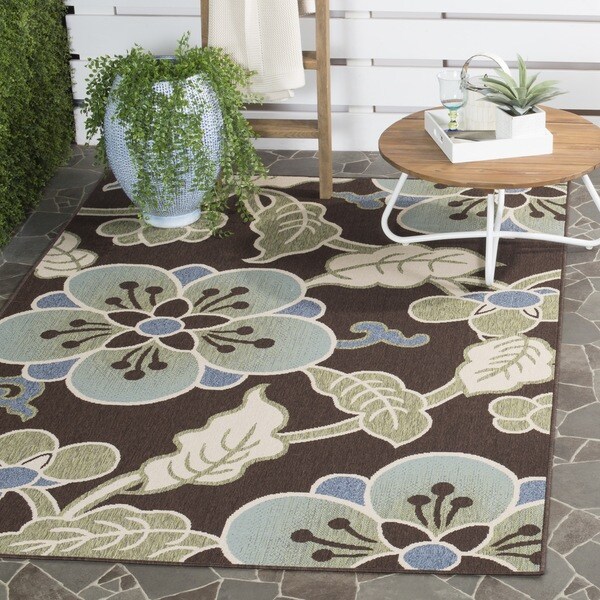 Safavieh Veranda Piled Indoor/ Outdoor Chocolate/ Aqua Rug - 4' x 5'7