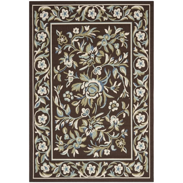 Safavieh Veranda Piled Indoor/ Outdoor Chocolate/ Aqua Rug (8' x 11'2) Safavieh 7x9   10x14 Rugs