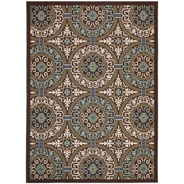 Safavieh Veranda Piled Indoor/ Outdoor Chocolate/ Cream Rug - 8' x 11'2"