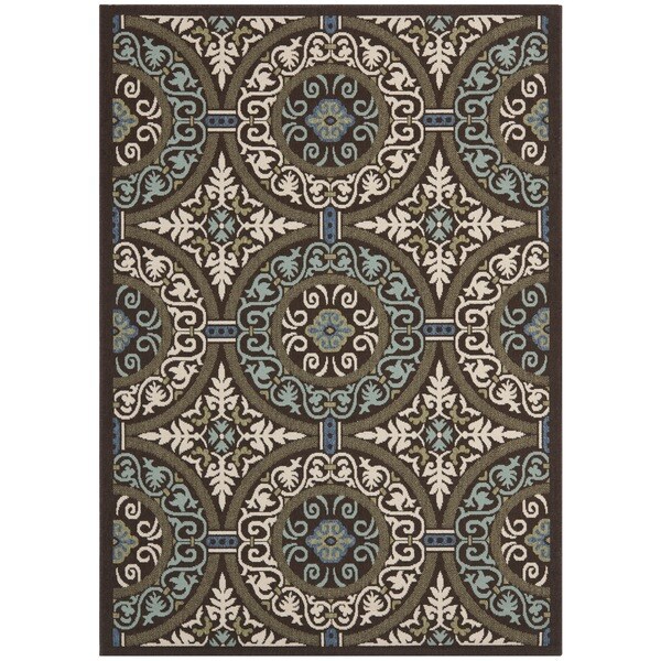 Safavieh Veranda Piled Indoor/ Outdoor Chocolate/ Cream Rug - 8' x 11'2