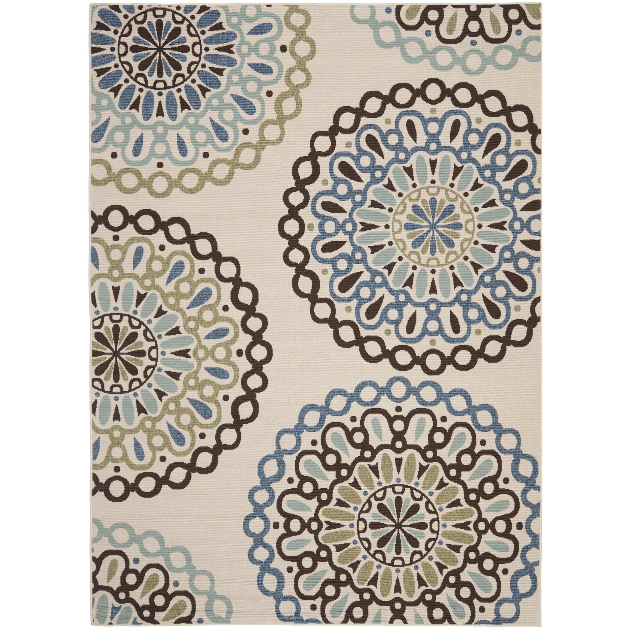 Safavieh Veranda Piled Indoor/ Outdoor Cream/ Blue Rug (67 X 96)