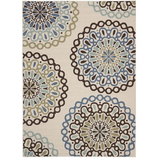 Safavieh Veranda Piled Indoor/ Outdoor Cream/ Blue Rug - 8' x 11'2