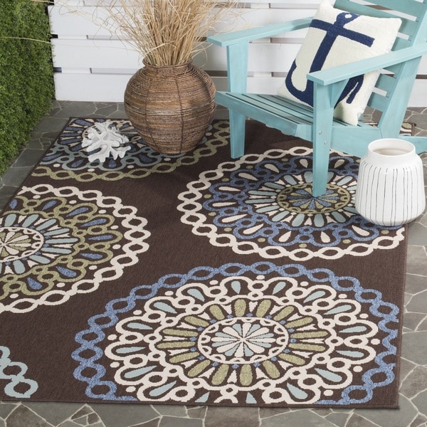 Safavieh Veranda Piled Indoor/ Outdoor Chocolate/ Blue Rug - 8' x 11'2