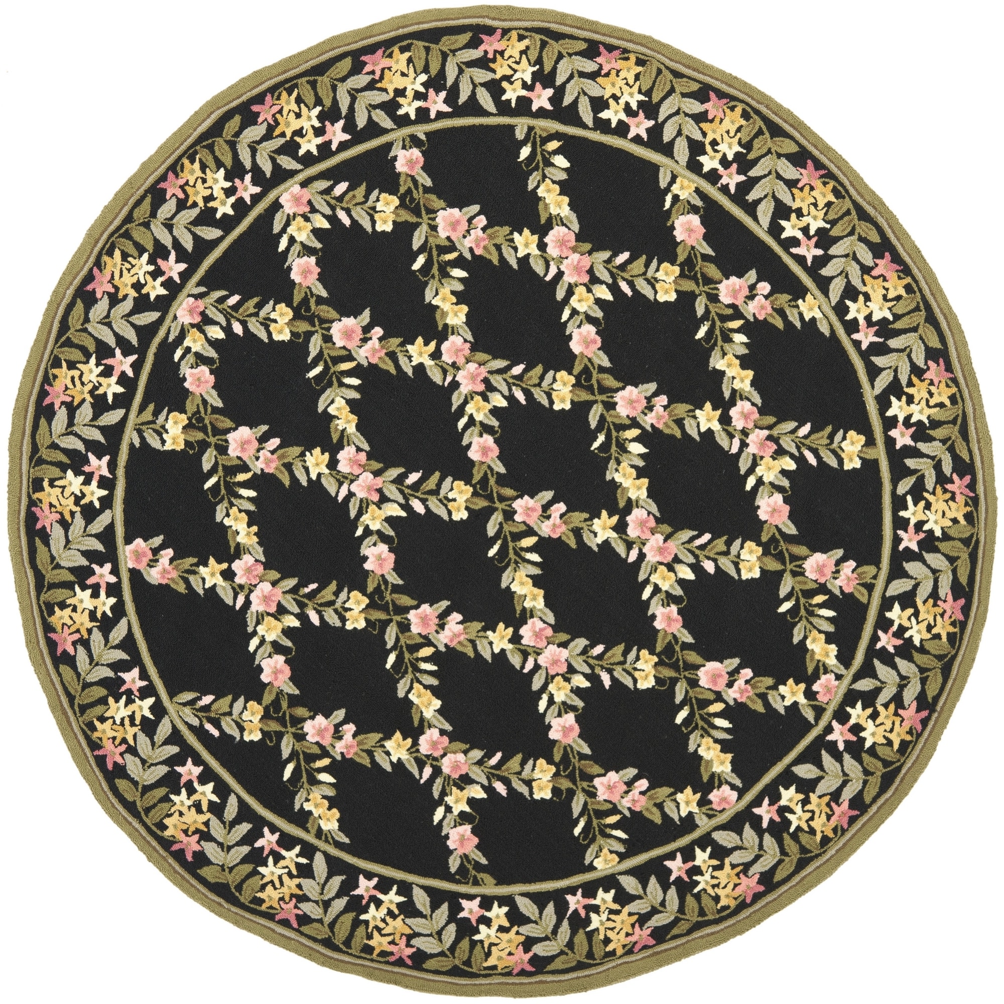 Safavieh Transitional Hand hooked Wilton Black/green New Zealand Wool Rug (4 X 4 Round)