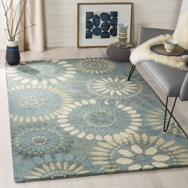Safavieh Handmade Jardin Grey/ Blue Wool Rug (9' x 12')