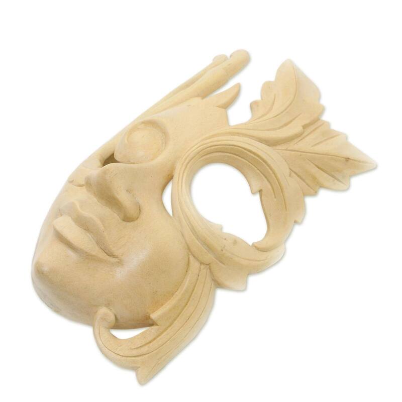 Hibiscus Wood 'Blossoming Woman' Mask, Handmade in Indonesia - 6"x8.75"