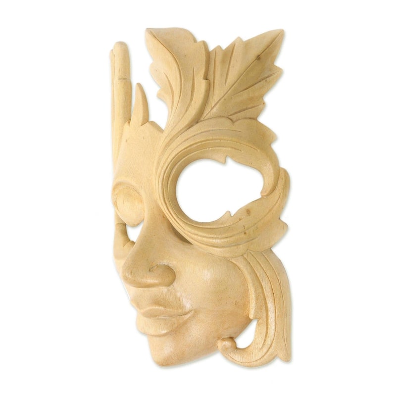 Hibiscus Wood 'Blossoming Woman' Mask, Handmade in Indonesia - 6"x8.75"