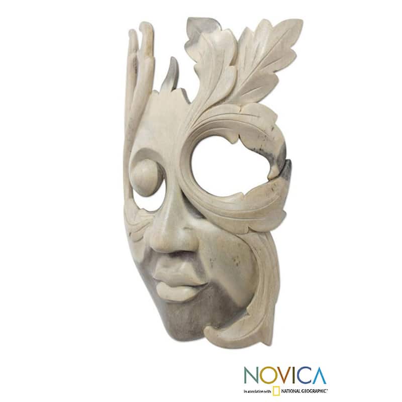 Hibiscus Wood 'Blossoming Woman' Mask, Handmade in Indonesia - 6"x8.75"