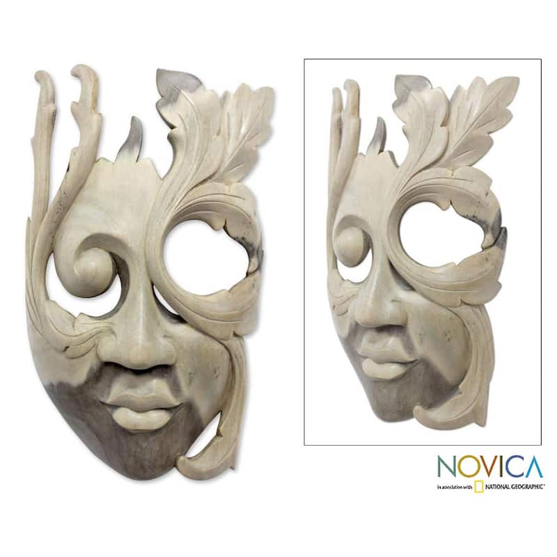 Hibiscus Wood 'Blossoming Woman' Mask, Handmade in Indonesia - 6"x8.75"