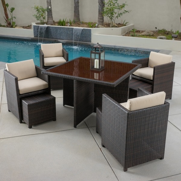 Beaumont 9-piece Outdoor Seating Set with Sunbrella Cushions by Christopher Knight Home