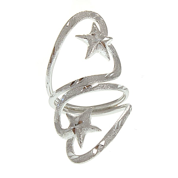 Handcrafted Alpaca Diamond cut Star Silvertone Heart Bypass Ring (Mexico) Rings