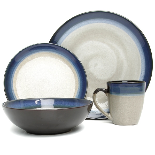 Gibson Elite Couture Bands 16 piece Blue/ Cream Dinnerware Set Gibson Elite Casual Dinnerware