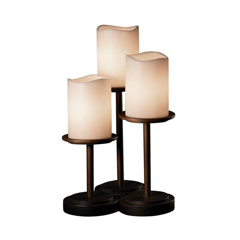 Justice Design CandleAria Dakota 3-light Dark Bronze Table Lamp, Cream Cylinder - Melted Rim Shade