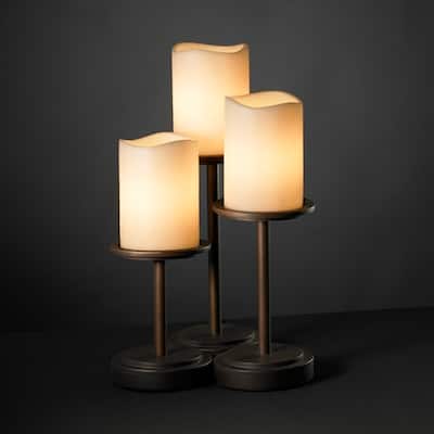 Justice Design CandleAria Dakota 3-light Dark Bronze Table Lamp, Cream Cylinder - Melted Rim Shade