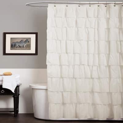 Copper Grove Plumeria Ruffle Ivory Shower Curtain