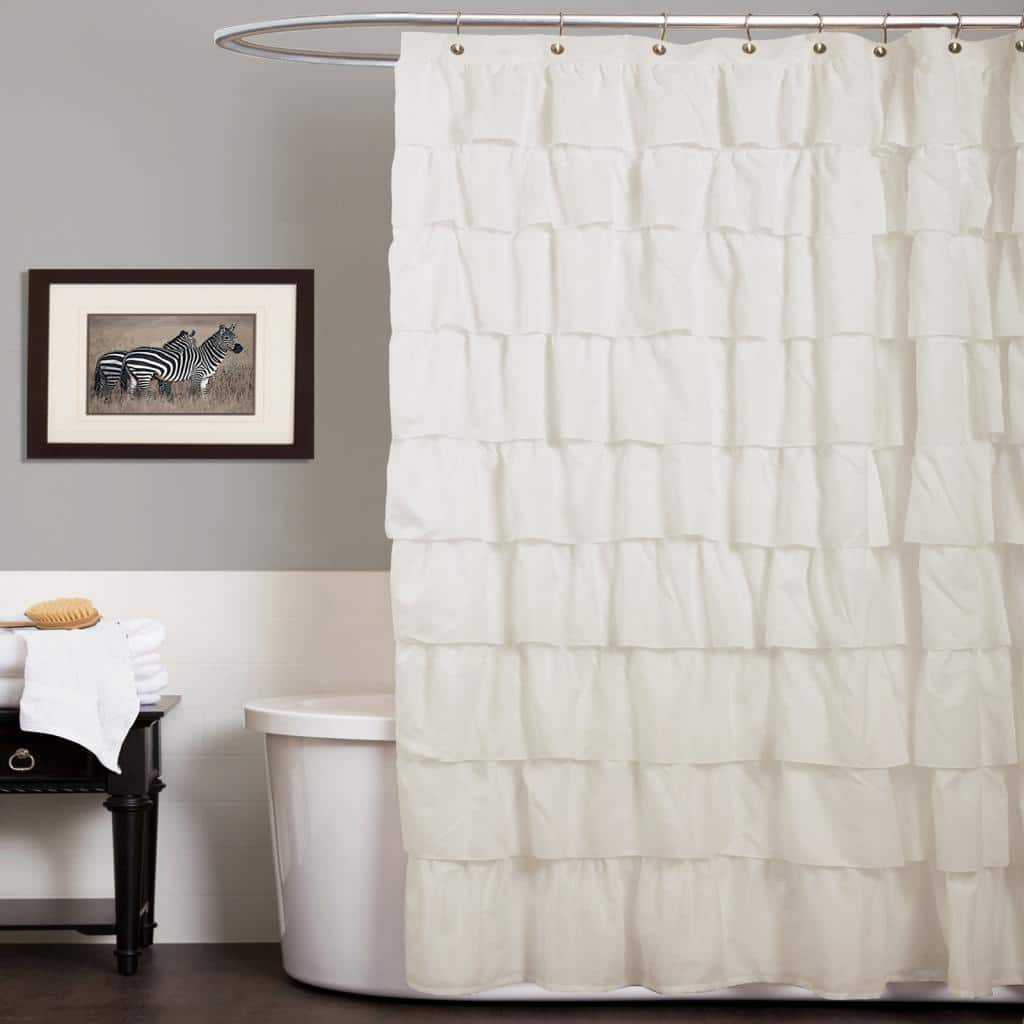 Copper Grove Plumeria Ruffle Ivory Shower Curtain