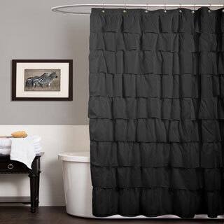 slide 1 of 1, Lush Decor Ruffle Black Shower Curtain