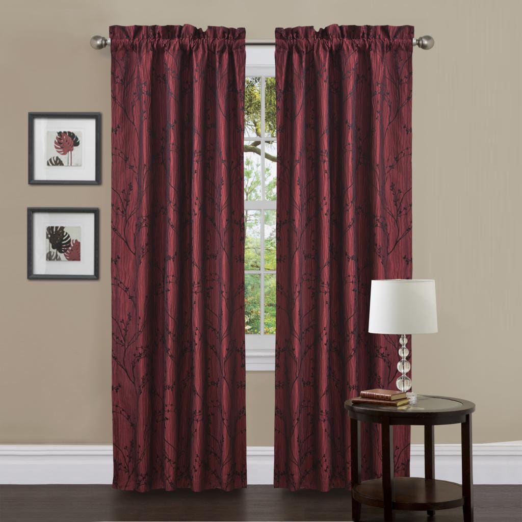 Lush Decor Flower Texture Red 84 inch Curtain Panel Pair