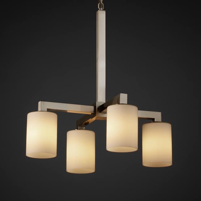 4 light Flat Rim Opal Cylinder Brushed Nickel Chandelier