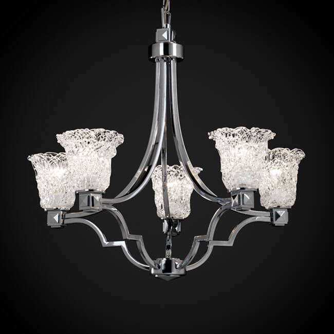 Justice Design Veneto Luce Argyle 5-light Polished Chrome Chandelier, Lace Round Flared Shade