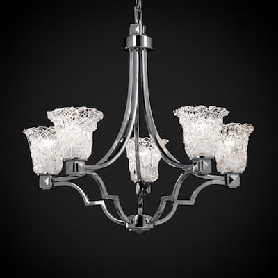 Justice Design Veneto Luce Argyle 5-light Polished Chrome Chandelier, Lace Round Flared Shade
