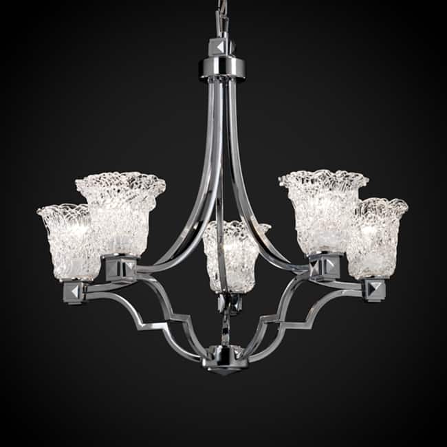 Justice Design Veneto Luce Argyle 5-light Polished Chrome Chandelier, Lace Round Flared Shade