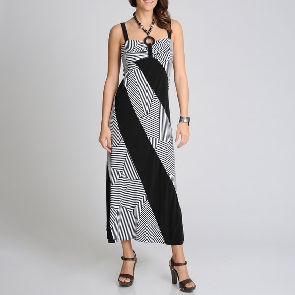 Shop R & M Richards Women's Black/ White Mix Stripe Maxi Dress - Free ...
