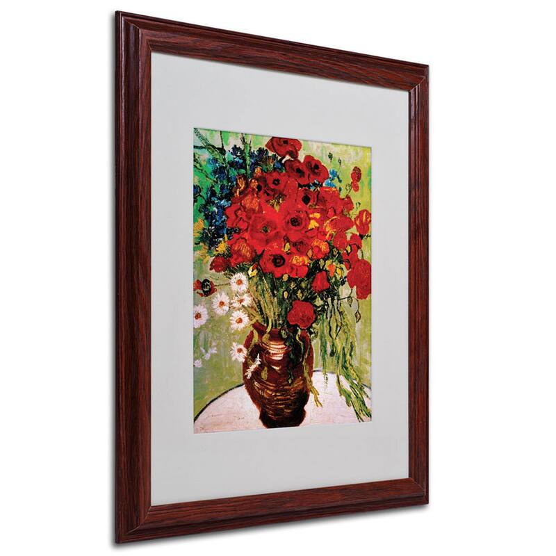 Vincent van Gogh 'Daisies and Poppiest' Framed Matted Canvas Art - Multi