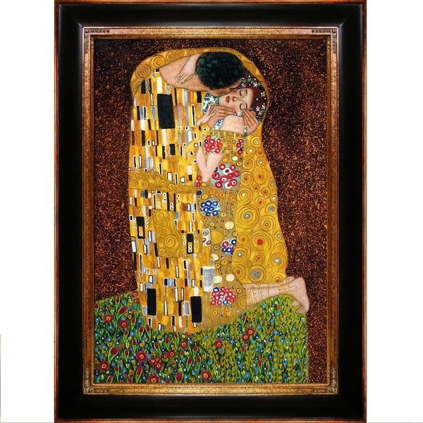 Gustav Klimt 'The Kiss (Full View)' Hand Painted Framed Canvas Art ...