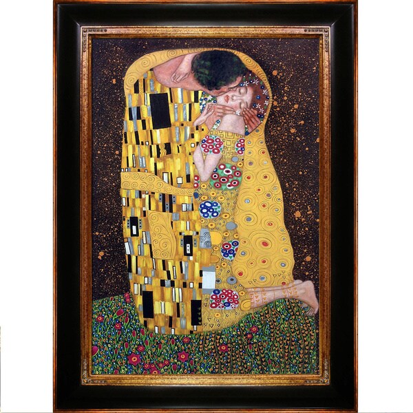 Gustav Klimt 'The Kiss (Full View)' Hand Painted Framed Canvas Art ...