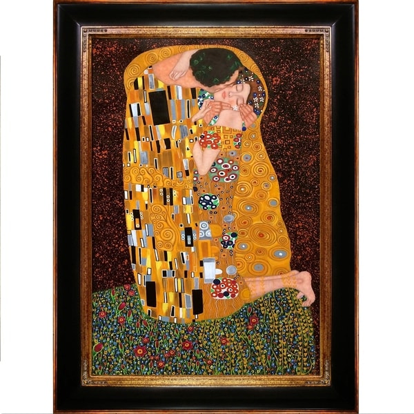 Shop Gustav Klimt 'The Kiss (Full View)' Hand Painted Framed Canvas Art ...